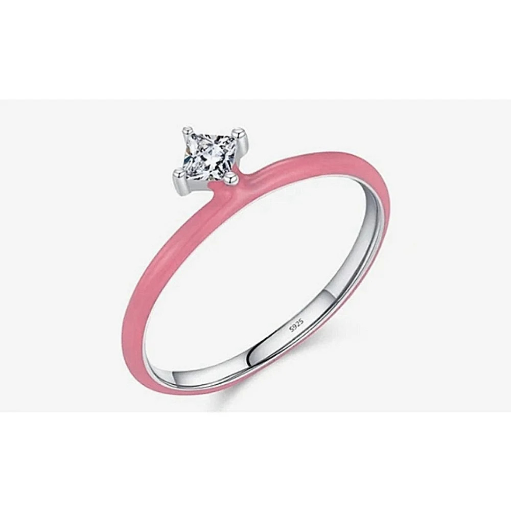 Pink Ceramic Ring w/ Diamond Simulate |925 Sterling Silver